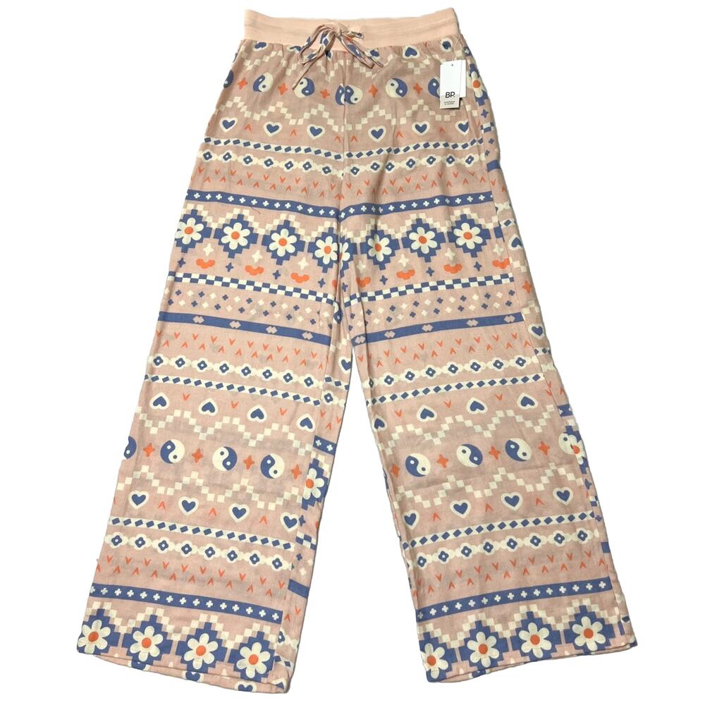 BP Lounge Pants Women’s Small Wide Leg Pull On Yin Yang Heart Floral NWT